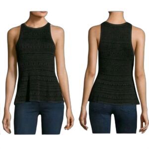 Theory Women's Cut Crew Neck Racer Back Peplum Texture Sleeveless Knit Top SZ M